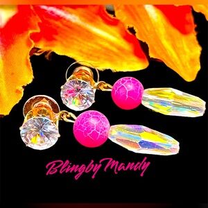 adorable pink dragon vein earrings one of a kind made by me-NWOT-super shiny